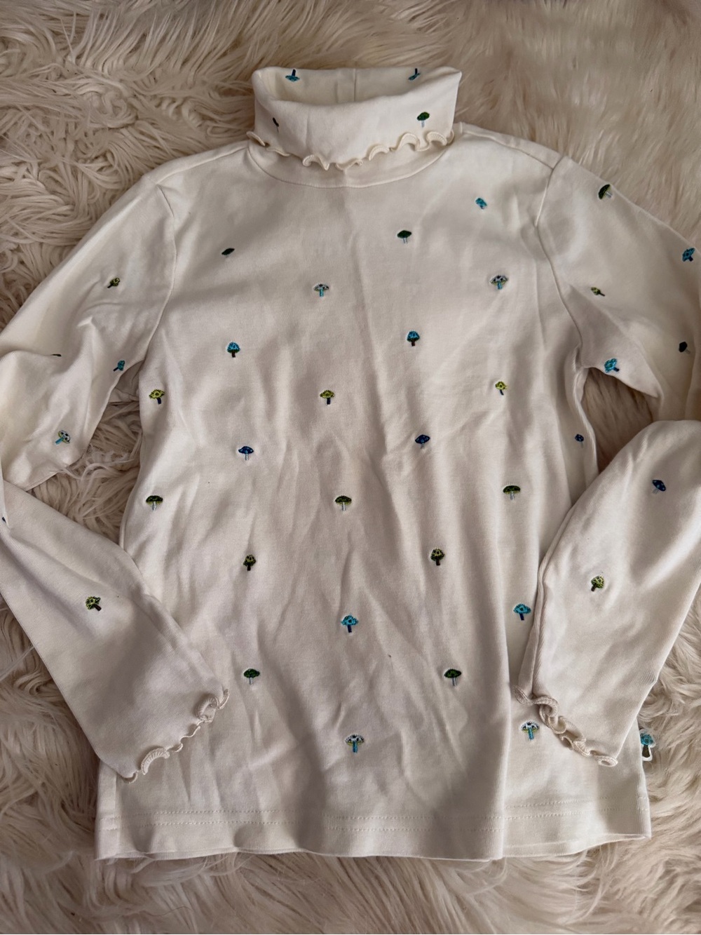 Gymboree Cream Turtleneck Top with Blue and Green Embroidery